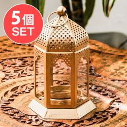【5個セット】モロッコスタイル キャンドルランタン 吊り下げ/スタンド兼用【ロウソク風LEDキャンドル付き】 高さ:13.5cm 幅:7cm程度の画像