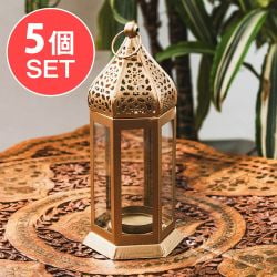 【5個セット】モロッコスタイル キャンドルランタン 吊り下げ/スタンド兼用【ロウソク風LEDキャンドル付き】 高さ:18cm 幅:7cm程度 - メイン