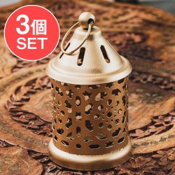 【3個セット】モロッコスタイル キャンドルランタン 吊り下げ/スタンド兼用【ロウソク風LEDキャンドル付き】 高さ:10.5cm 幅:6cm程度 - メイン