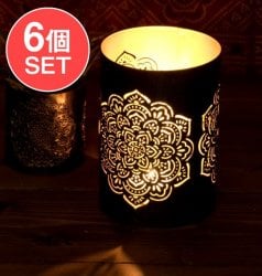 【6個セット】幾何学模様の透かし彫りが美しいマンダラランプ[円筒形 高さ:15cm](SET-GENE-113)