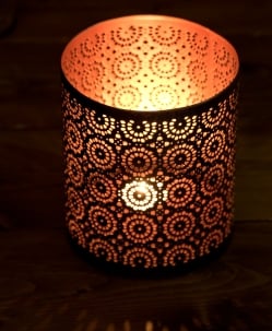 【6個セット】幾何学模様の透かし彫りが美しいマンダラランプ[円筒形  高さ:15cm] - サブ4