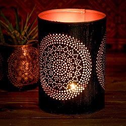 【6個セット】幾何学模様の透かし彫りが美しいマンダラランプ[円筒形・マンダラ  高さ:14.5cm] - サブ2