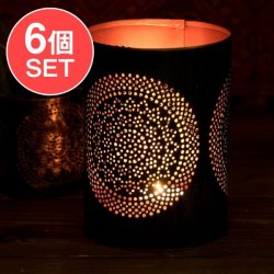 【6個セット】幾何学模様の透かし彫りが美しいマンダラランプ[円筒形・マンダラ  高さ:14.5cm](SET-GENE-120)