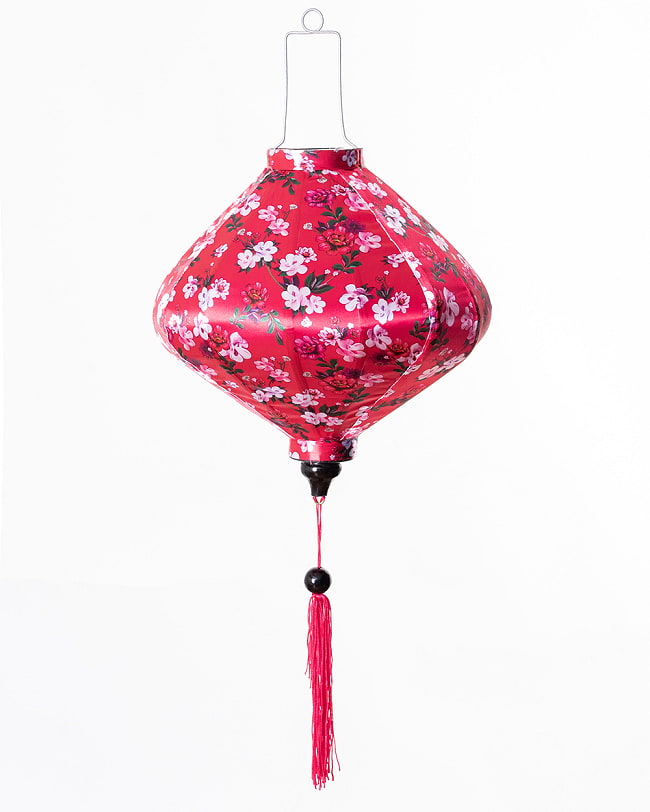 【3個セット】華やかな柄入り ベトナム伝統のホイアン・ランタン(提灯) - ダイヤ型〔レトロ小花模様〕 8 - 明るい場所での写真です