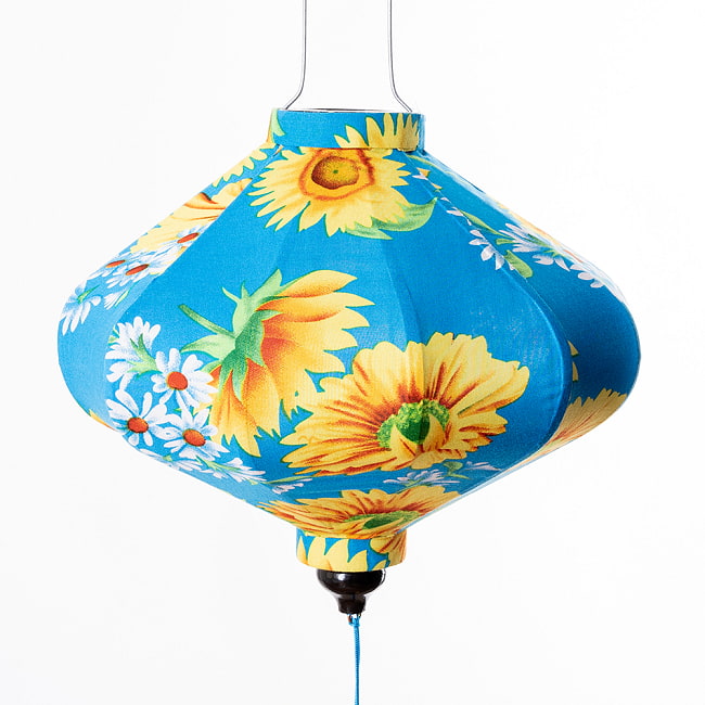 【3個セット】華やかな柄入り　ベトナム伝統のホイアン・ランタン(提灯) - 薄ひし形〔ひまわり模様〕 9 - 柄入りなので雰囲気があります