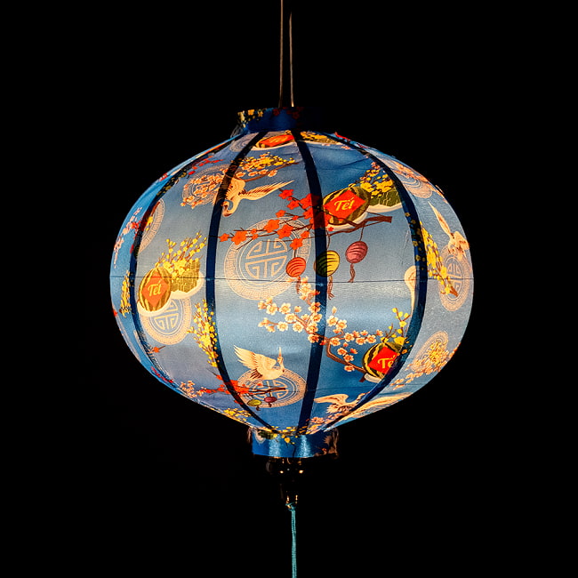 【3個セット】華やかな柄入り　ベトナム伝統のホイアン・ランタン(提灯) - 丸型〔テト祝華模様〕 4 - 幻想的な趣がありますね。