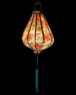 【3個セット】華やかな柄入り　ベトナム伝統のホイアン・ランタン〔提灯〕 - ティアドロップ〔鶴と睡蓮模様〕 - サブ3