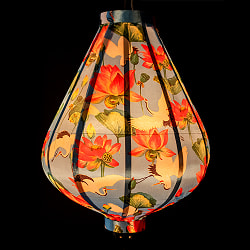 【3個セット】華やかな柄入り　ベトナム伝統のホイアン・ランタン〔提灯〕 - ティアドロップ〔鶴と睡蓮模様〕 - サブ4