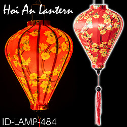 【3個セット】華やかな柄入り　ベトナム伝統のホイアン・ランタン〔提灯〕 - ほおずき型〔黄梅模様〕 - サブ2