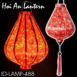 【3個セット】華やかな柄入り　ベトナム伝統のホイアン・ランタン〔提灯〕 - ティアドロップ〔燕と黄梅模様〕 - サブ2
