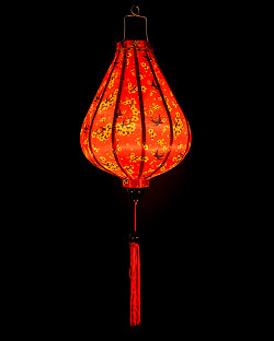 【3個セット】華やかな柄入り　ベトナム伝統のホイアン・ランタン〔提灯〕 - ティアドロップ〔燕と黄梅模様〕 - サブ3