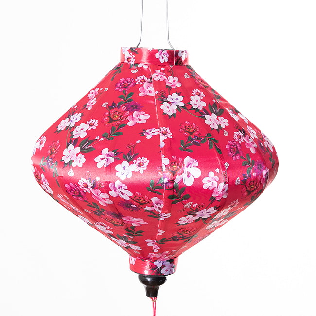 【5個セット】華やかな柄入り ベトナム伝統のホイアン・ランタン(提灯) - ダイヤ型〔レトロ小花模様〕 9 - 柄入りなので雰囲気があります