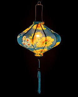 【5個セット】華やかな柄入り　ベトナム伝統のホイアン・ランタン(提灯) - 薄ひし形〔ひまわり模様〕 - サブ3