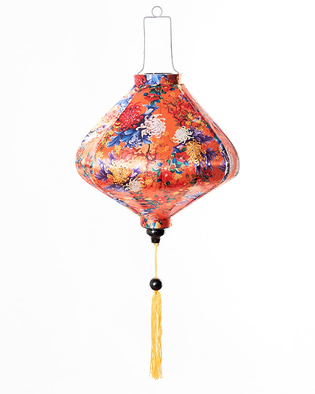 【5個セット】華やかな柄入り ベトナム伝統のホイアン・ランタン(提灯) - ダイヤ型〔菊椿模様〕 8 - 明るい場所での写真です