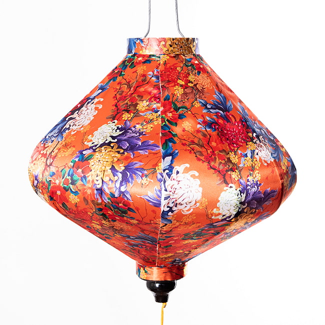 【5個セット】華やかな柄入り ベトナム伝統のホイアン・ランタン(提灯) - ダイヤ型〔菊椿模様〕 9 - 柄入りなので雰囲気があります