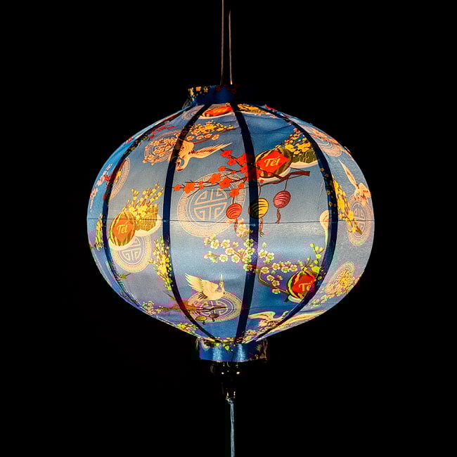 【5個セット】華やかな柄入り　ベトナム伝統のホイアン・ランタン(提灯) - 丸型〔テト祝華模様〕 4 - 幻想的な趣がありますね。