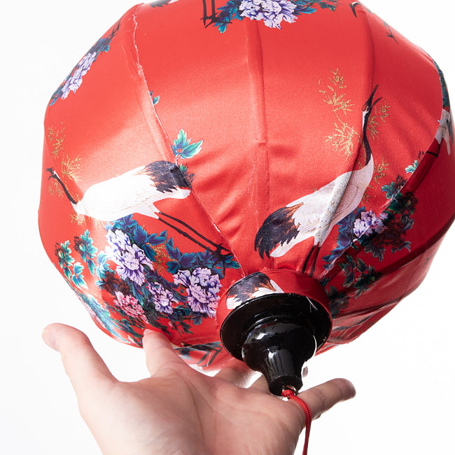 【5個セット】華やかな柄入り　ベトナム伝統のホイアン・ランタン(提灯) - 丸型〔鶴と牡丹模様〕 12 - とても良い雰囲気ですね