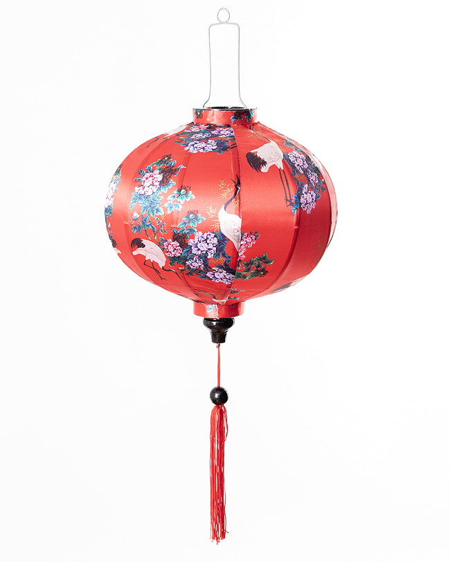 【5個セット】華やかな柄入り　ベトナム伝統のホイアン・ランタン(提灯) - 丸型〔鶴と牡丹模様〕 8 - 明るい場所での写真です