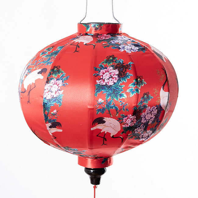 【5個セット】華やかな柄入り　ベトナム伝統のホイアン・ランタン(提灯) - 丸型〔鶴と牡丹模様〕 9 - 柄入りなので雰囲気があります