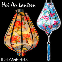 【5個セット】華やかな柄入り　ベトナム伝統のホイアン・ランタン〔提灯〕 - ティアドロップ〔鶴と睡蓮模様〕 - サブ2