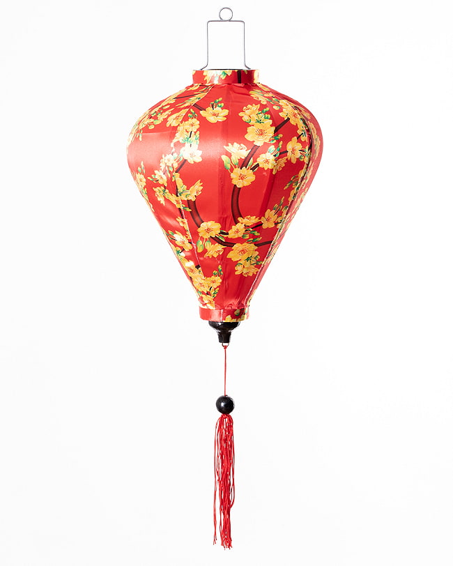 【5個セット】華やかな柄入り　ベトナム伝統のホイアン・ランタン〔提灯〕 - ほおずき型〔黄梅模様〕 8 - 明るい場所での写真です