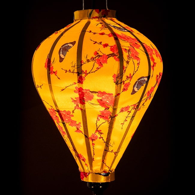 【5個セット】華やかな柄入り　ベトナム伝統のホイアン・ランタン〔提灯〕 - ほおずき型〔蝶と桃の花模様〕 4 - 幻想的な趣がありますね。