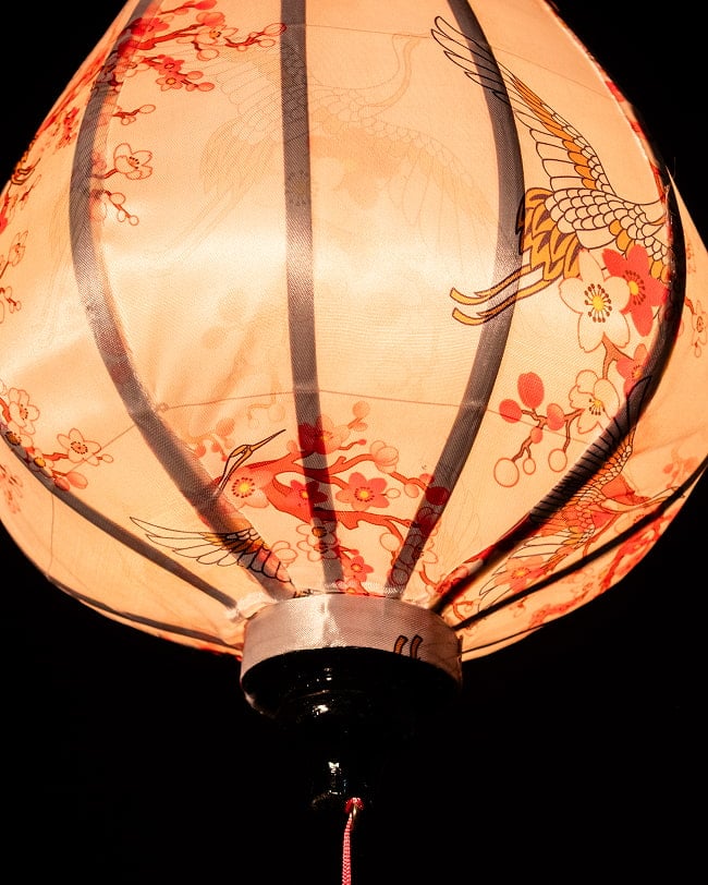 【5個セット】華やかな柄入り　ベトナム伝統のホイアン・ランタン〔提灯〕 - ティアドロップ〔鶴と梅の花模様〕 6 - 角度を変えてみてみました。