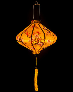 【5個セット】華やかな柄入り　ベトナム伝統のホイアン・ランタン(提灯) - 薄ひし形〔木蓮模様〕 - サブ3