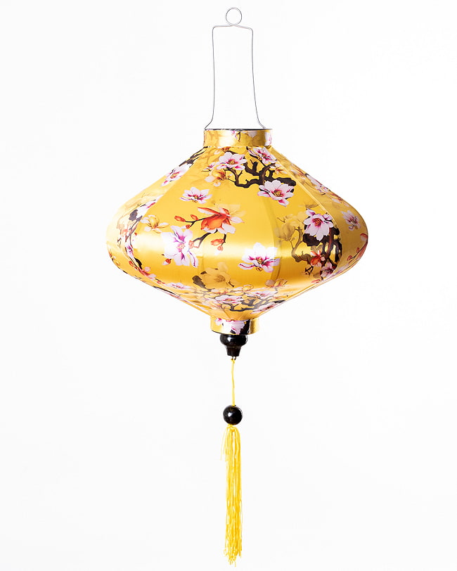 【5個セット】華やかな柄入り　ベトナム伝統のホイアン・ランタン(提灯) - 薄ひし形〔木蓮模様〕 8 - 明るい場所での写真です