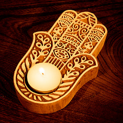 【自由に選べる6個セット】ウッドブロックのキャンドルホルダー - ハムサ - サブ2