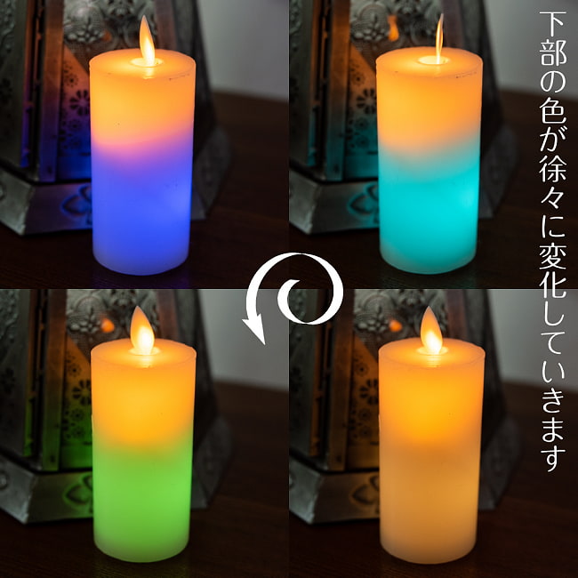 【3個セット】本物のロウで作られた ゆらめく灯火 ロウソク風LEDキャンドルライト レインボー〔5cm×10cm〕 3 - キャンドル下部の色が、徐々に移り変わり綺麗です。