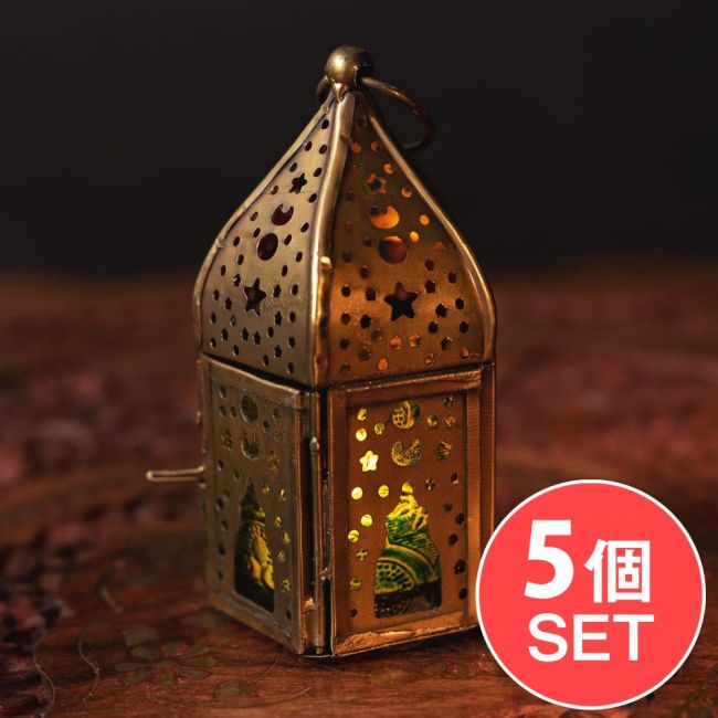 【5個セット】モロッコスタイルの透かし彫りLEDキャンドルランタン【ロウソク風LEDキャンドル付き】 - 【グリーン】約10.5×6cmの写真セット,キャンドル,キャンドルスタンド,キャンドルホルダー,LEDキャンドルライト,ランタン
