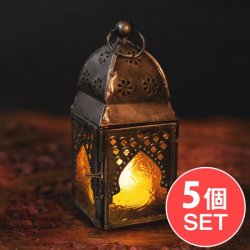 【5個セット】モロッコスタイルの透かし彫りLEDキャンドルランタン【ロウソク風LEDキャンドル付き】 - 【パープル】約13.5×6cm(SET-INTE-44)