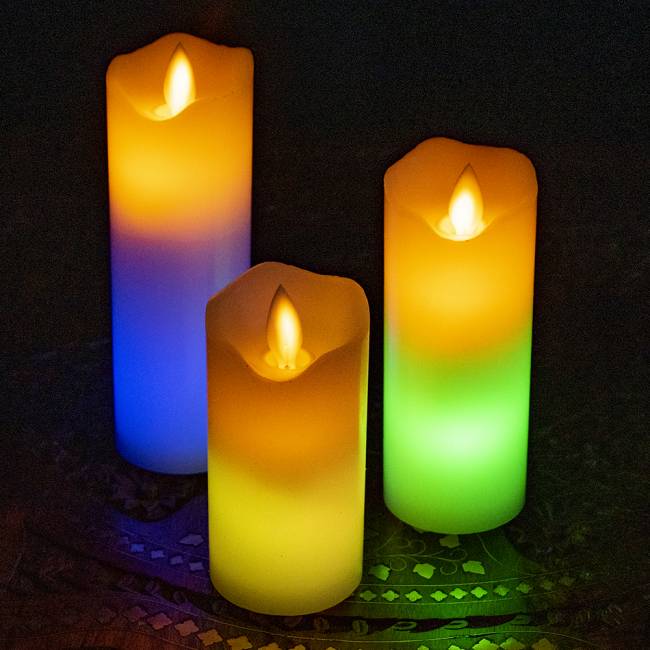 【5個セット】本物のロウで作られた　ゆらめく灯火 ロウソク風LEDキャンドルライト レインボー〔5cm×12.5cm〕 9 - 時間の経過とともに色味がゆらぎます