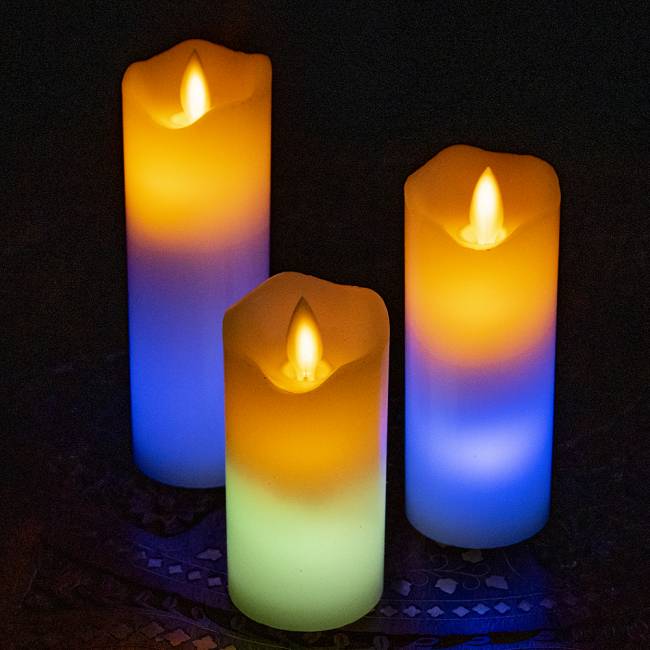 【10個セット】本物のロウで作られた　ゆらめく灯火 ロウソク風LEDキャンドルライト レインボー〔5cm×12.5cm〕 10 - 時間の経過とともに色味がゆらぎます