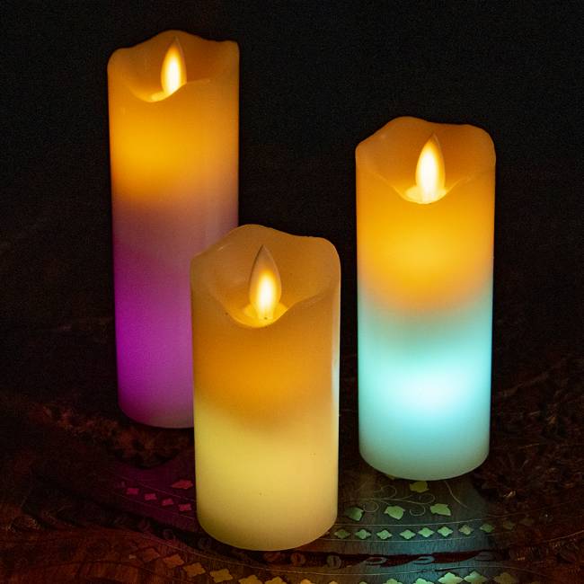 【10個セット】本物のロウで作られた　ゆらめく灯火 ロウソク風LEDキャンドルライト レインボー〔5cm×12.5cm〕 8 - 時間の経過とともに色味がゆらぎます