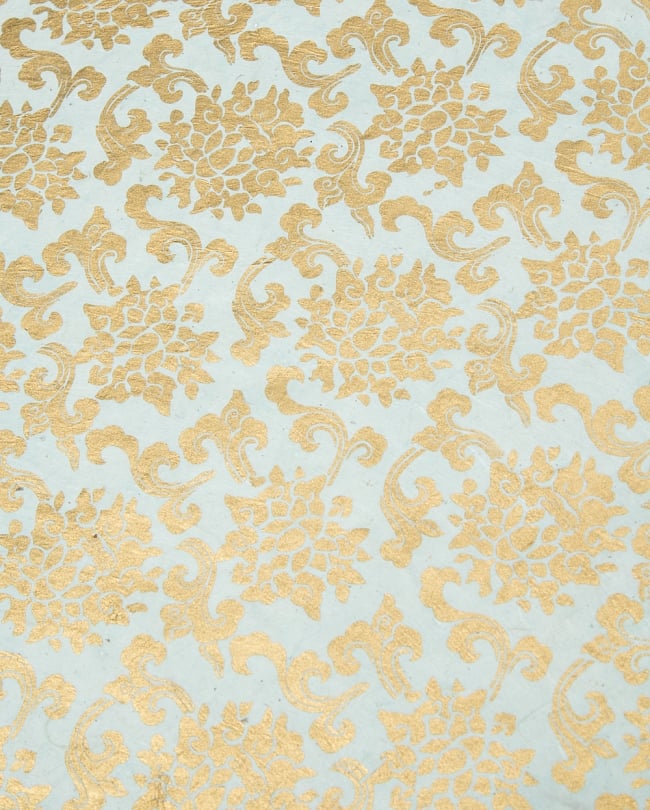 【インド品質】ロクタ紙のラッピングペーパー3枚セット -ミント色の地に金・花柄【75cmx50cm】 3 - 柄をさらに拡大してみました