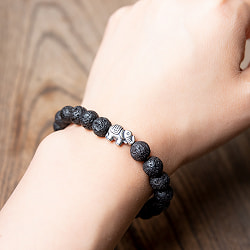 インドの数珠ブレスレット - 天然溶岩×シルバー - サブ5