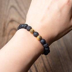 インドの数珠ブレスレット - 天然溶岩×ゴールド - サブ5