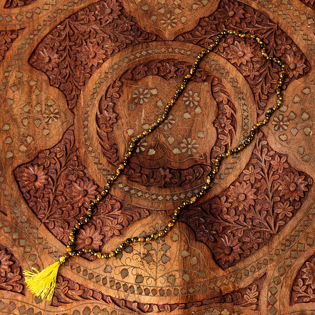 インドの数珠 - タイガーアイ 6mm珠 全長約76cm 7 - 全体像です。