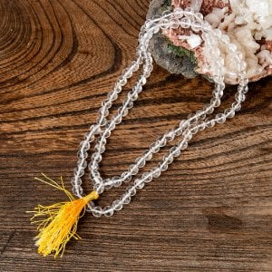 インドの数珠 108珠 - 天然 水晶 6mm 全長約72cm(ID-MALA-129)