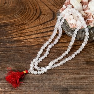 インドの数珠 108珠 - 天然水晶 8mm 全長約92cm(ID-MALA-130)