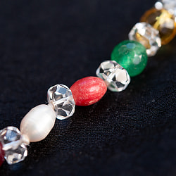 インドの数珠 - 天然石 ナヴァラトナ（9つの宝石）のネックレス 先端がフリンジ - 約32cm  - サブ3