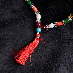 インドの数珠 - 天然石 ナヴァラトナ（9つの宝石）のネックレス 先端がフリンジ - 約32cm  - サブ4