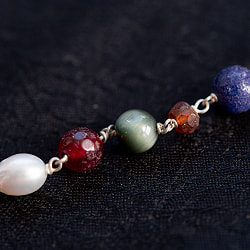 インドの数珠 - 天然石 ナヴァラトナ（9つの宝石）のネックレス 先端がターコイズ - 約35cm  - サブ3