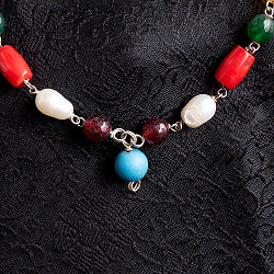 インドの数珠 - 天然石 ナヴァラトナ（9つの宝石）のネックレス 先端がターコイズ - 約35cm  - サブ4