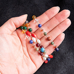 インドの数珠 - 天然石 ナヴァラトナ（9つの宝石）のネックレス 先端がターコイズ - 約35cm  - サブ5