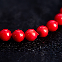 インドの数珠 -  108個の赤珊瑚 ラウンド- 約37cm  - サブ3