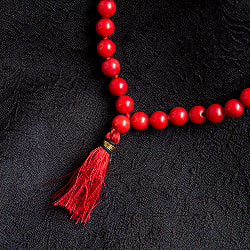 インドの数珠 -  108個の赤珊瑚 ラウンド- 約37cm  - サブ4