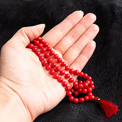 インドの数珠 -  108個の赤珊瑚 ラウンド- 約37cm  - サブ5